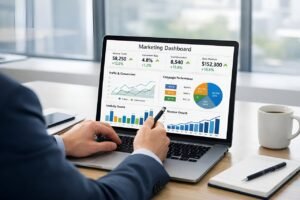 business, professional, marketing, data analysis, laptop, dashboard, office, modern workspace, digital marketing, strategy, technology, startup, productivity, planning, statistics, finance, entrepreneur, online business, report, realistic
